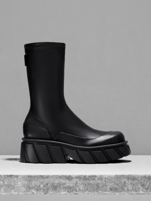 Charles & Keith Aberdeen Side-Zip Platform Boots Siyah | EVAS-50831