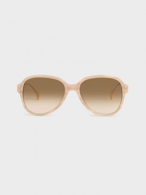 Charles & Keith Acetate Aviator Sunglasses Gri Kahverengi | HMPA-19027