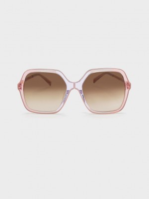 Charles & Keith Acetate Braided Temple Butterfly Sunglasses Pembe | MDUZ-58412