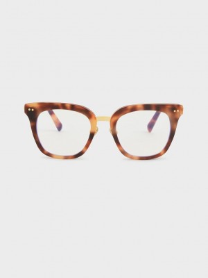 Charles & Keith Acetate Tortoiseshell Square Blue Light Glasses | VLEX-94082