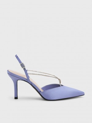 Charles & Keith Adel Recycled Polyester Gem-Askılı Arkası Açık Ballerina Pumps Mavi | YMAV-75462