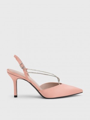 Charles & Keith Adel Recycled Polyester Gem-Askılı Arkası Açık Ballerina Pumps Pembe | HCKZ-93826