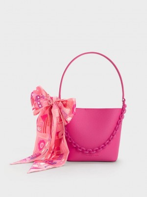 Charles & Keith Alcott Scarf Bucket Bag Küpe Çiçeği | CABT-28569