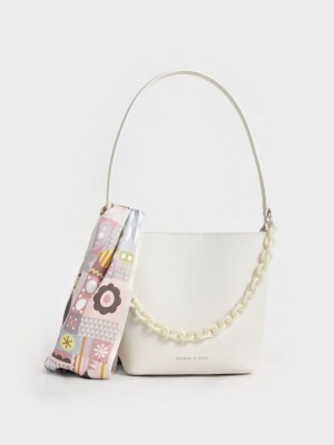 Charles & Keith Alcott Scarf Bucket Bag Krema | ZQXL-89140