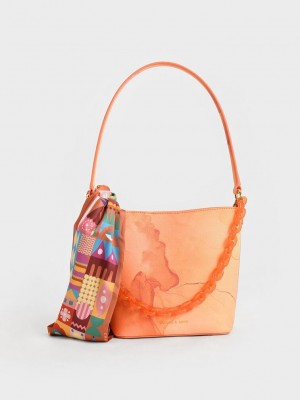 Charles & Keith Alcott Scarf Bucket Bag Pumpkin | GFEL-98163
