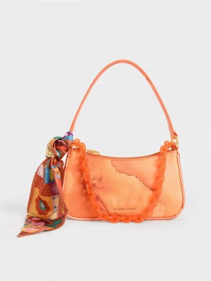 Charles & Keith Alcott Scarf Chain-Link Shoulder Bag Pumpkin | EHPQ-71358
