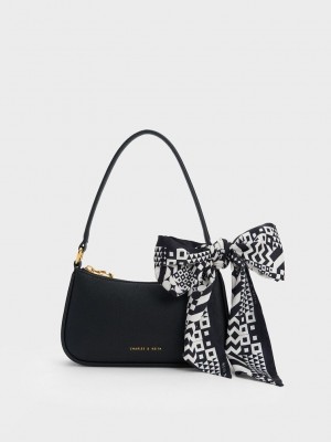 Charles & Keith Alcott Scarf Chain-Link Shoulder Bag Siyah | DGPR-58047