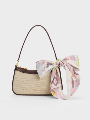 Charles & Keith Alcott Scarf Kanvas Bag Koyu Kahverengi | VQSE-79365