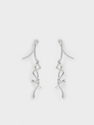 Charles & Keith Allegro Sculptural Drop Earrings Gümüş | YBEH-13486