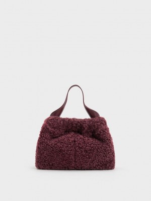 Charles & Keith Ally Furry Slouchy Chain-Handle Bag Bordo | HRYO-85301