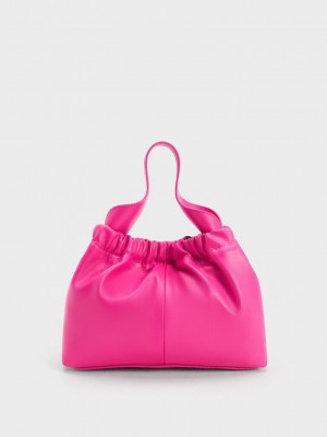 Charles & Keith Ally Ruched Slouchy Bag Küpe Çiçeği | EUVN-69218