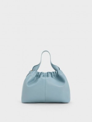 Charles & Keith Ally Ruched Slouchy Chain-Handle Bag Mavi | AHZC-02184