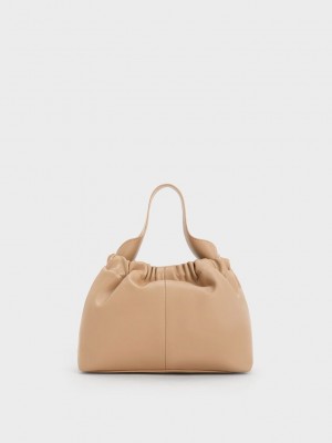 Charles & Keith Ally Ruched Slouchy Chain-Handle Bag Kahverengi | VAZH-37928