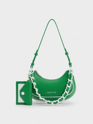 Charles & Keith Alouette Curved Shoulder Bag Yeşil | LINR-30487