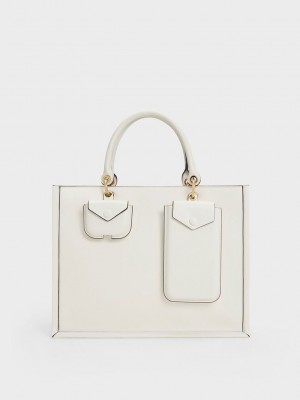 Charles & Keith Amber Multi-Pouch Tote Bag Beyaz | ZGHX-27360