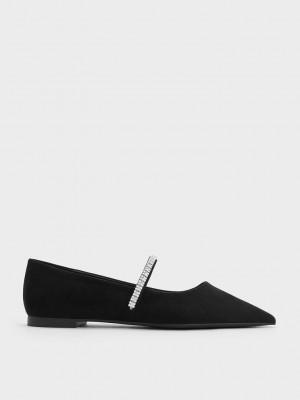 Charles & Keith Ambrosia Gem-Embellished Flats Siyah | TWIS-37504