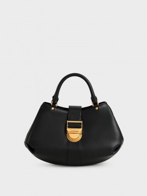 Charles & Keith Amelia Buckled Tote Bag Siyah | JAOV-93846