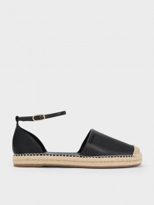 Charles & Keith Ankle-Askılı Espadril Flats Siyah | VBJF-35849