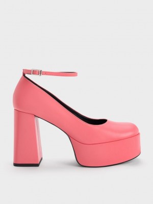 Charles & Keith Ankle-Askılı Platform Pumps Pembe | HNRB-52718