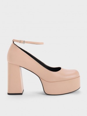 Charles & Keith Ankle-Askılı Platform Pumps Bej Rengi | UIAT-40716