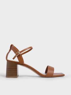 Charles & Keith Ankle Askılı Stacked Heel Sandals Caramel | RUAQ-18635