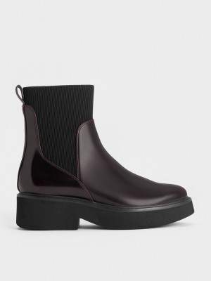Charles & Keith Ankle Sock Boots Bordo | QETI-74391