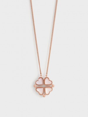 Charles & Keith Annalise Clover Heart Necklace Pembe Altın | RQWA-12356