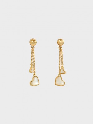 Charles & Keith Annalise Double Heart Stone Drop Earrings Altın | XWUA-93872