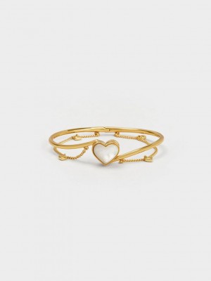 Charles & Keith Annalise Heart Stone Chain-Link Bracelet Altın | EKMV-79541