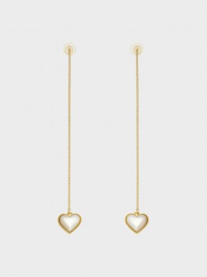 Charles & Keith Annalise Heart Stone Drop Earrings Altın | LFOQ-72491
