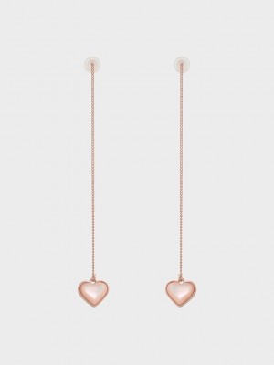 Charles & Keith Annalise Heart Stone Drop Earrings Pembe Altın | ANQL-96587