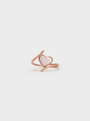 Charles & Keith Annalise Heart Stone Ring Pembe Altın | OKDJ-08713