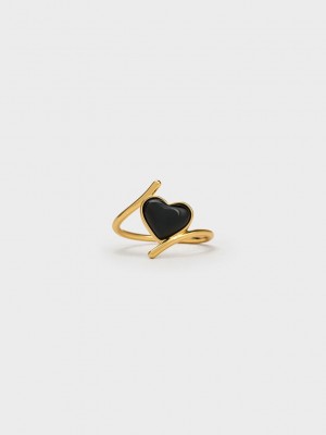 Charles & Keith Annalise Heart Stone Ring Siyah | KWMC-34692