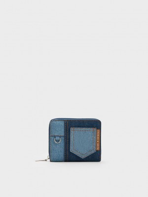 Charles & Keith Anthea Contrast-Trim Denim Wallet Mavi | OKPJ-50671