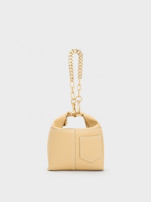Charles & Keith Anthea Contrast-Trim Shoulder Bag Bej Rengi | SUGX-56912