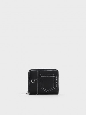 Charles & Keith Anthea Contrast-Trim Zip Around Wallet Siyah | LHJV-40615