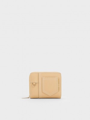 Charles & Keith Anthea Contrast-Trim Zip Around Wallet Bej Rengi | AFOB-14352