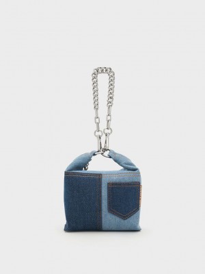 Charles & Keith Anthea Denim Contrast-Trim Shoulder Bag Mavi | MNDB-96210