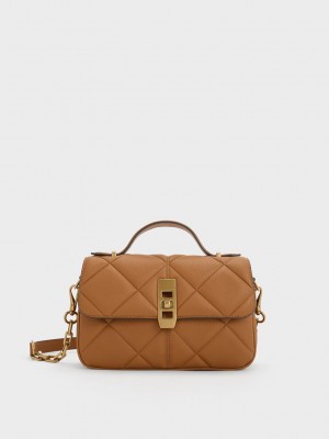 Charles & Keith Anwen Kapitone Top Handle Bag Çikolata | KDFN-64125