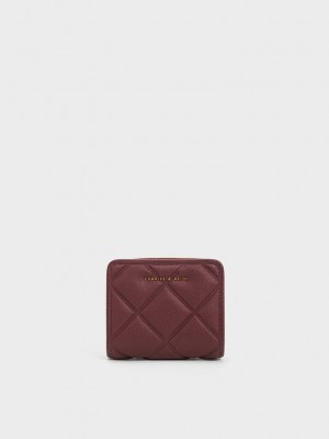 Charles & Keith Anwen Kapitone Zip-Around Wallet Bordo | YPEI-65490