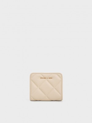 Charles & Keith Anwen Kapitone Zip-Around Wallet Bej Rengi | LRTP-83514