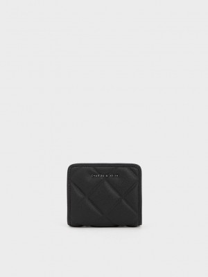 Charles & Keith Anwen Kapitone Zip-Around Wallet Siyah | AUMK-28096