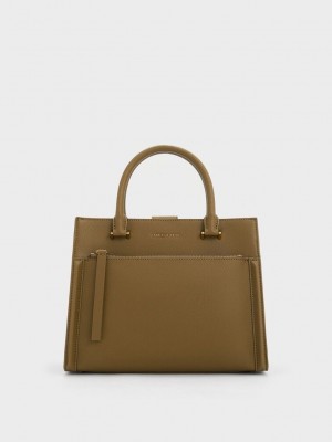 Charles & Keith Anwen Structured Tote Bag Haki | MWBK-34250
