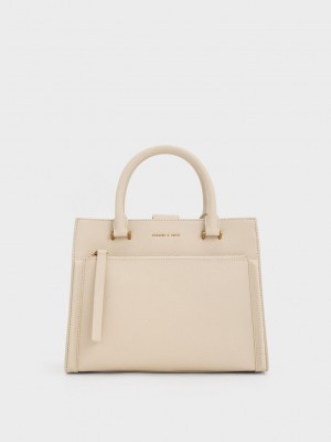 Charles & Keith Anwen Structured Tote Bag Bej Rengi | IRJL-50983