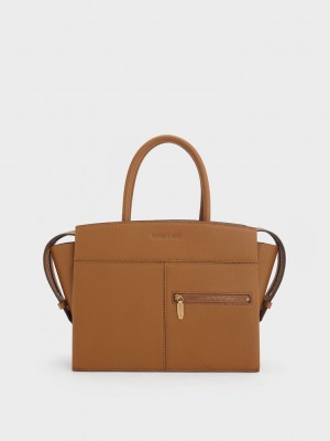 Charles & Keith Anwen Trapeze Top Handle Bag Çikolata | LMJC-05194