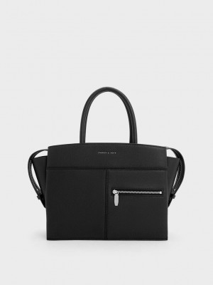 Charles & Keith Anwen Trapeze Top Handle Bag Siyah | DUWT-78954