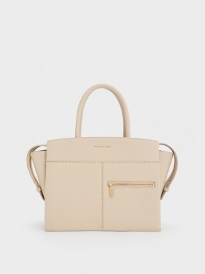Charles & Keith Anwen Trapeze Top Handle Bag Bej Rengi | XBGT-13682