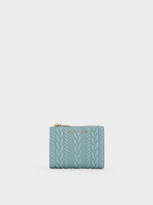 Charles & Keith Apolline Textured Top-Zip Wallet Mavi | OVIY-27415