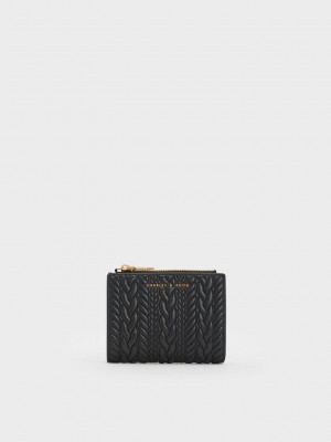 Charles & Keith Apolline Textured Top-Zip Wallet Siyah | LFBU-29473