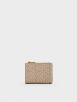 Charles & Keith Apolline Textured Top-Zip Wallet Gri Kahverengi | BING-70589